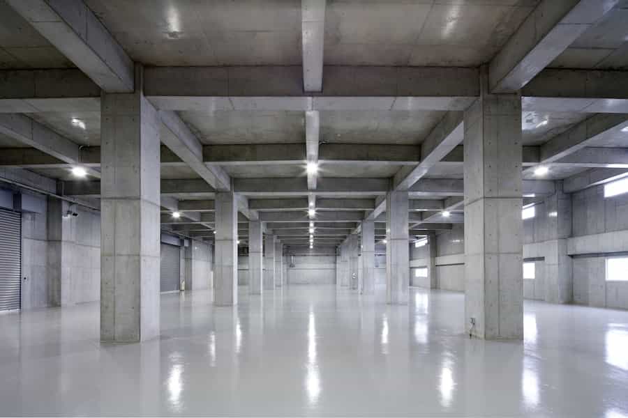 Polished concrete floor in a large open interior space