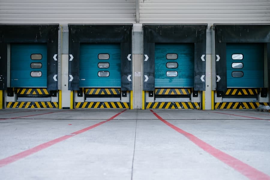 Commercial concrete walkway and loading area with safety markings