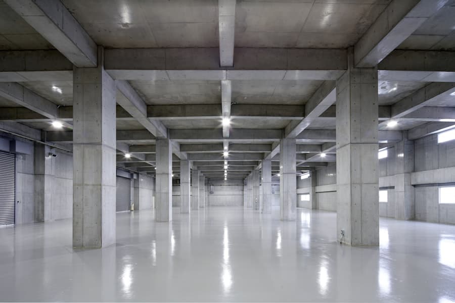 Polished concrete floor in a large open interior space