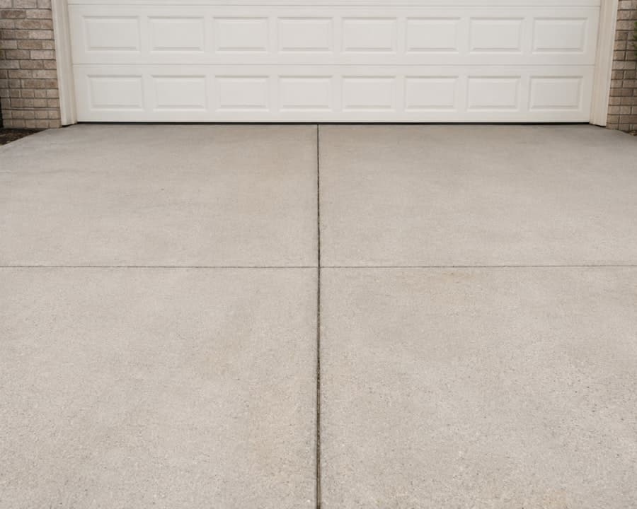 Broom-finished concrete driveway running up to a garage