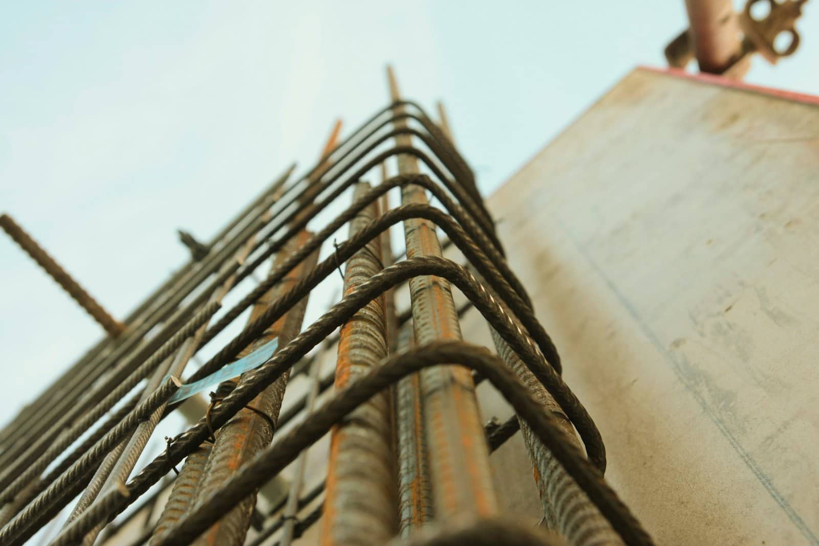 Grid of tied reinforcing steel chaired ready for a slab pour