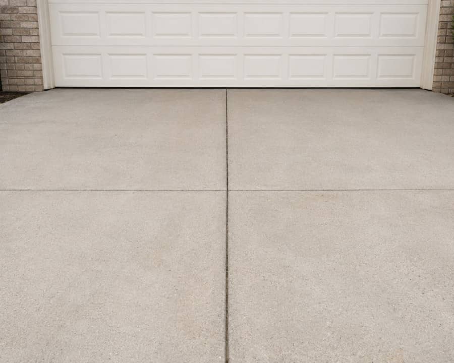 Broom-finished concrete driveway running up to a garage